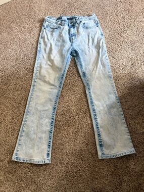 Mens 32x30 Bootcut Jeans Light Wash Stitches Rivets Stretch Denim